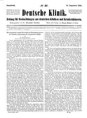 Deutsche Klinik Samstag 15. September 1855