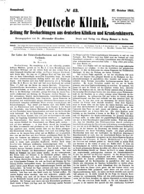 Deutsche Klinik Samstag 27. Oktober 1855