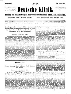 Deutsche Klinik Samstag 26. April 1856