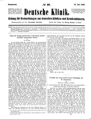 Deutsche Klinik Samstag 12. Juli 1856