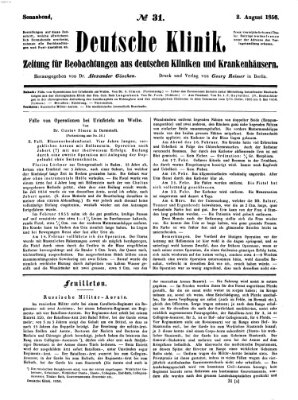 Deutsche Klinik Samstag 2. August 1856