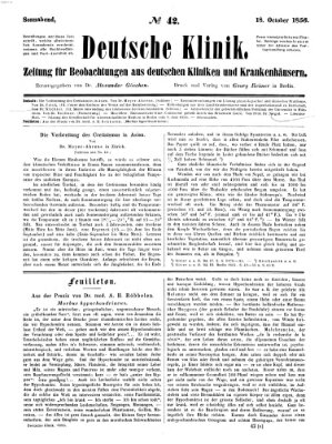 Deutsche Klinik Samstag 18. Oktober 1856