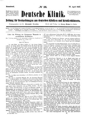 Deutsche Klinik Samstag 18. April 1857