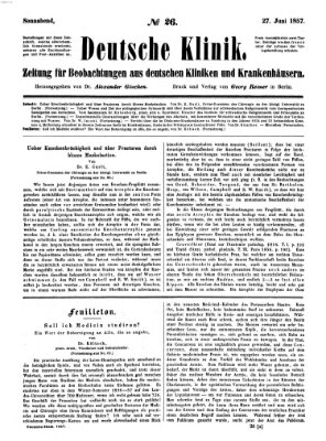 Deutsche Klinik Samstag 27. Juni 1857