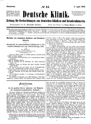 Deutsche Klinik Samstag 3. April 1858