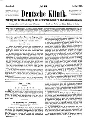 Deutsche Klinik Samstag 1. Mai 1858