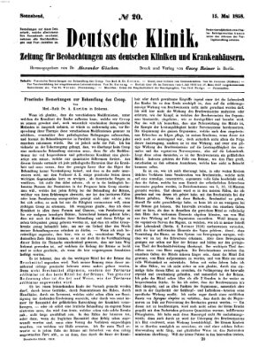 Deutsche Klinik Samstag 15. Mai 1858