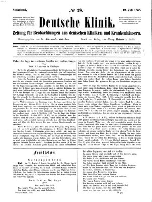 Deutsche Klinik Samstag 10. Juli 1858