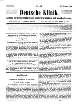 Deutsche Klinik Samstag 16. Oktober 1858