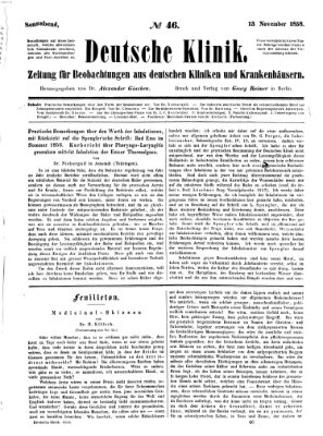 Deutsche Klinik Samstag 13. November 1858