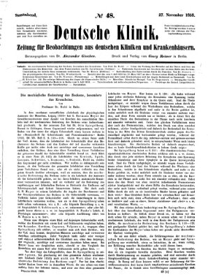 Deutsche Klinik Samstag 27. November 1858