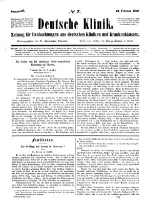 Deutsche Klinik Samstag 12. Februar 1859