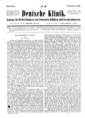 Deutsche Klinik Samstag 26. Februar 1859