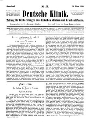 Deutsche Klinik Samstag 19. März 1859