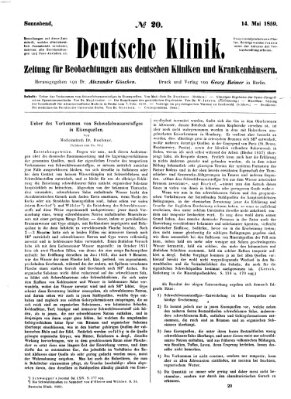 Deutsche Klinik Samstag 14. Mai 1859