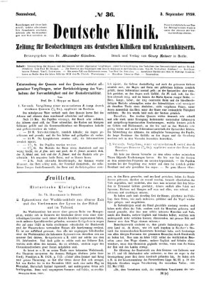 Deutsche Klinik Samstag 3. September 1859