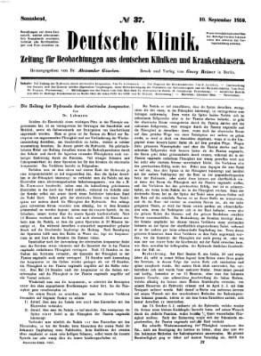 Deutsche Klinik Samstag 10. September 1859