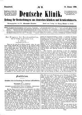 Deutsche Klinik Samstag 14. Januar 1860