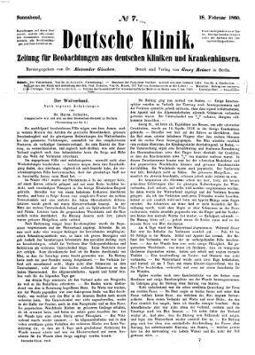 Deutsche Klinik Samstag 18. Februar 1860