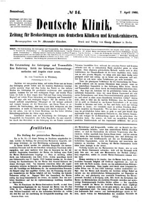 Deutsche Klinik Samstag 7. April 1860