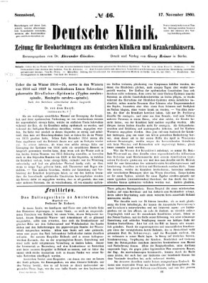 Deutsche Klinik Samstag 17. November 1860