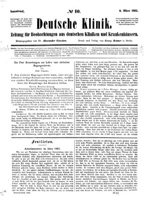 Deutsche Klinik Samstag 9. März 1861