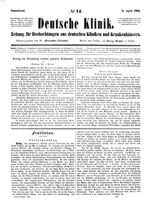 Deutsche Klinik Samstag 6. April 1861