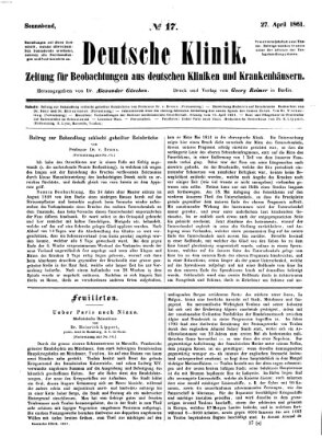 Deutsche Klinik Samstag 27. April 1861