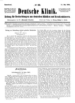 Deutsche Klinik Samstag 11. Mai 1861