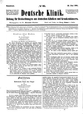 Deutsche Klinik Samstag 22. Juni 1861