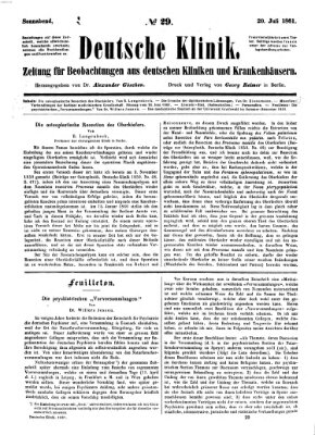 Deutsche Klinik Samstag 20. Juli 1861