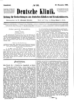 Deutsche Klinik Samstag 21. Dezember 1861