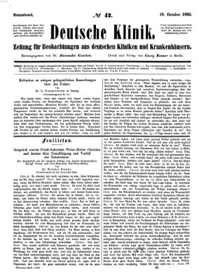 Deutsche Klinik Samstag 18. Oktober 1862