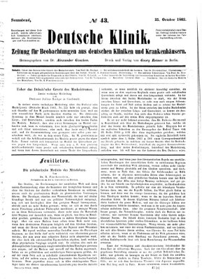 Deutsche Klinik Samstag 25. Oktober 1862