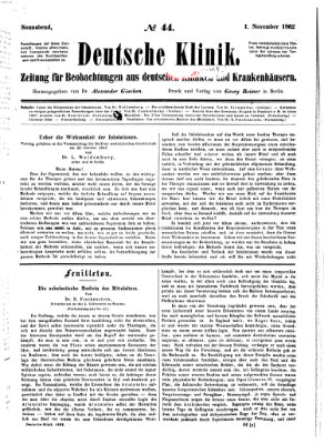 Deutsche Klinik Samstag 1. November 1862