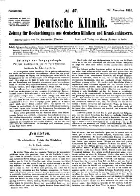 Deutsche Klinik Samstag 22. November 1862