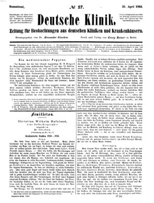 Deutsche Klinik Samstag 25. April 1863