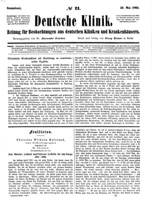 Deutsche Klinik Samstag 23. Mai 1863