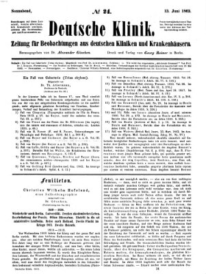 Deutsche Klinik Samstag 13. Juni 1863