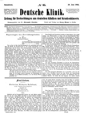 Deutsche Klinik Samstag 20. Juni 1863