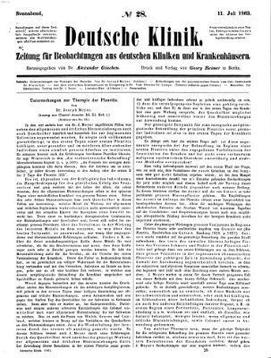 Deutsche Klinik Samstag 11. Juli 1863