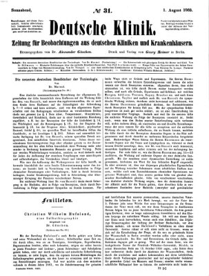 Deutsche Klinik Samstag 1. August 1863