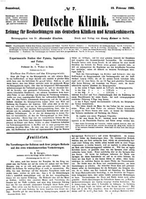 Deutsche Klinik Samstag 18. Februar 1865