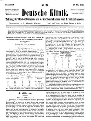 Deutsche Klinik Samstag 27. Mai 1865