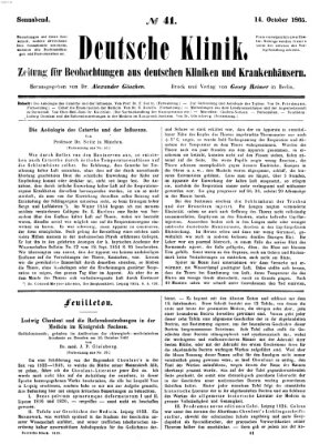 Deutsche Klinik Samstag 14. Oktober 1865