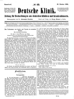 Deutsche Klinik Samstag 28. Oktober 1865