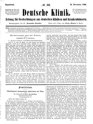 Deutsche Klinik Samstag 22. Dezember 1866