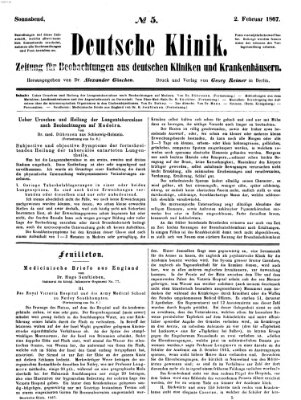 Deutsche Klinik Samstag 2. Februar 1867