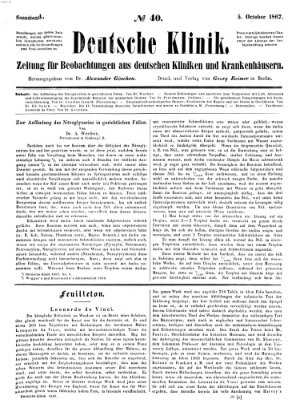 Deutsche Klinik Samstag 5. Oktober 1867