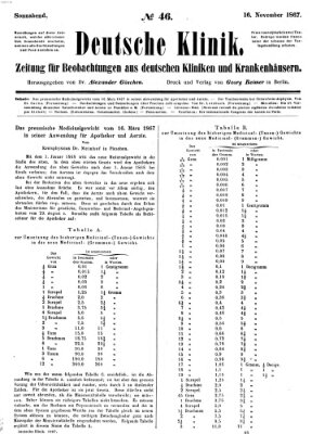 Deutsche Klinik Samstag 16. November 1867